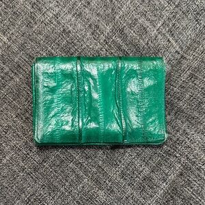 Vintage Genuine Eel Skin Leather Card & ID Holder Emerald Green
